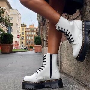 Dr Martens White Lace-Up Platform Boots
